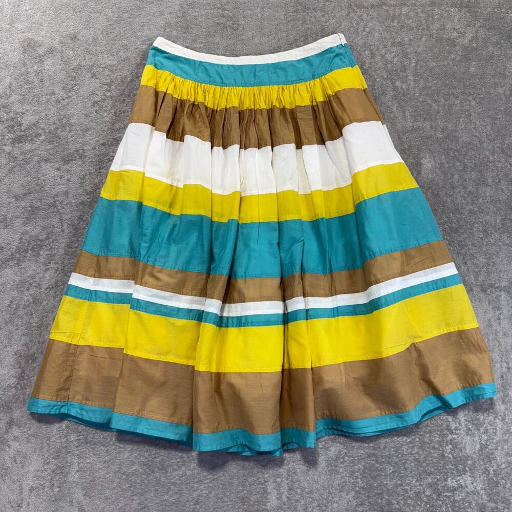 Grace Elements‎ Pleated Striped Skirt Women's 8 100% Cotton Lined Side Zip Light